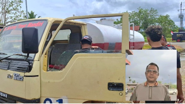 Mobil tangki yang dikendarai korban penembakan oleh KKB di Yahukimo (insentif: Kasatgas Humas ODC 2026, Kombes Pol. Yusuf Sutejo, S.I.K., M.T.)